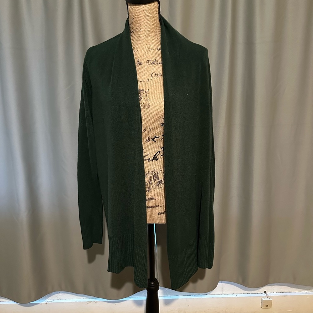 Dark Green Open Front Cardigan